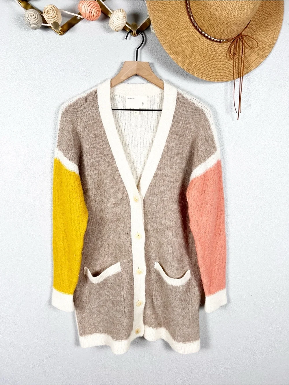 Anthropologie Moth Colwood Colorblock Alpaca Cardigan Sweater Size Medium